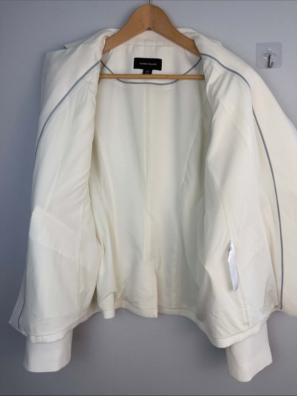Karen Millen Tailored Crepe Blazer Ivory Structured Single Breasted Jacket Sz 12 - Picture 14 of 16